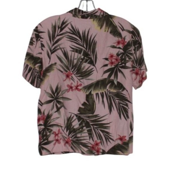 Vintage Baham Beach Blouse Shirt Tropical Floral Green & Pink Petite Medium - Picture 4 of 5